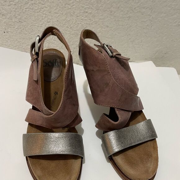 SOFFT Christine Platform Stacked Heel Leather Sandals Beta Gray Anthracite Sz 9 - Picture 3 of 14